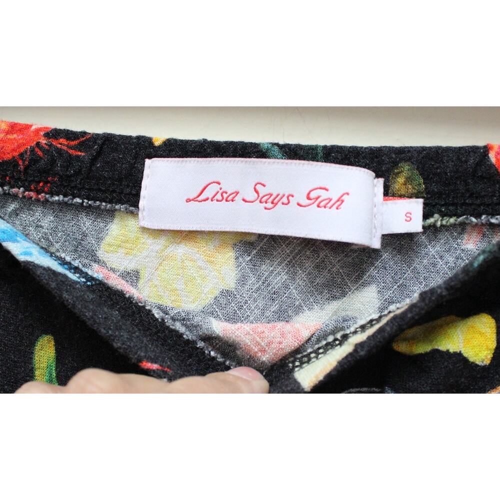 Lisa Says Gah Black Tapas Food Sandy Linen Midi Skirt Size Small - Picture 5 of 5